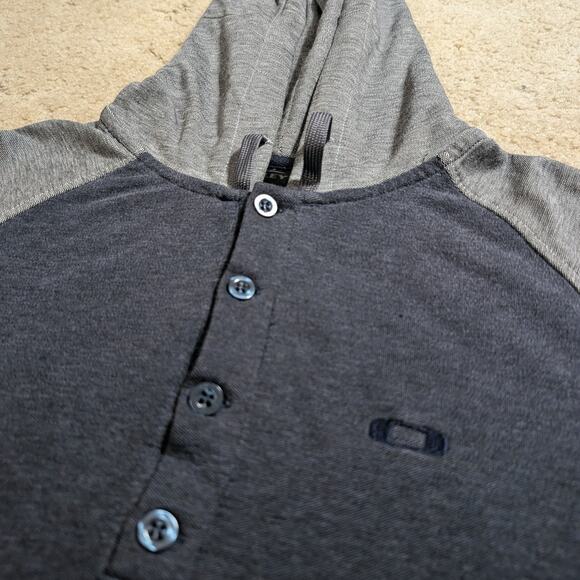 VTG Oakley Men's Small Lightweight Hoodie Sweatshirt Button Two Toned Blue Y2K - Picture 4 of 6
